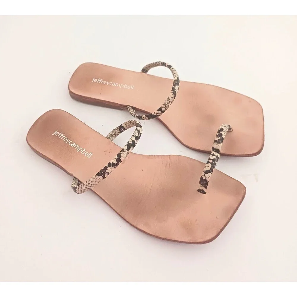 Jeffrey Campbell Darby Toe Loop Sandals Python Straps Nat Leather Insole Sz 6